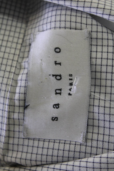 Sandro Mens Cotton Striped Collared Long Sleeve Button-Down Shirt White Size 39
