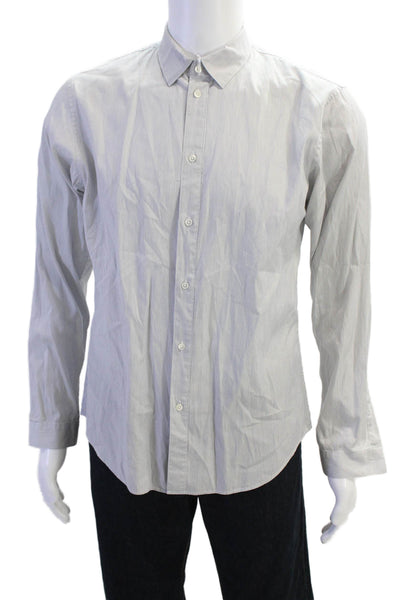 Sandro Mens Cotton Striped Print Collared Button-Down Shirt White Size 39