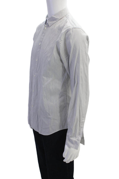 Sandro Mens Cotton Striped Print Collared Button-Down Shirt White Size 39