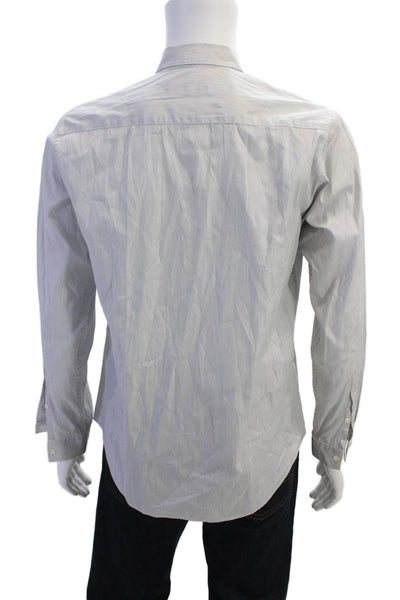 Sandro Mens Cotton Striped Print Collared Button-Down Shirt White Size 39