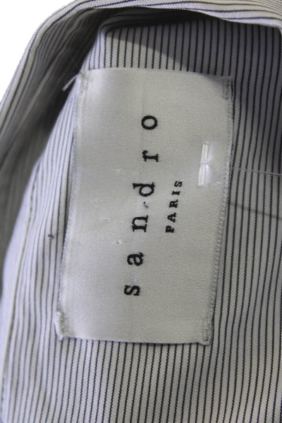 Sandro Mens Cotton Striped Print Collared Button-Down Shirt White Size 39