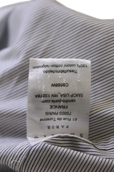 Sandro Mens Cotton Striped Print Collared Button-Down Shirt White Size 39