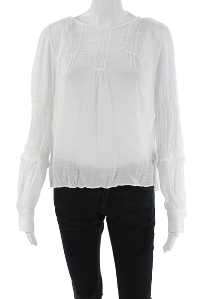 Laundry Womens Cotton Scoop Neck Long Sleeve Sheer Dotted Top White Size S