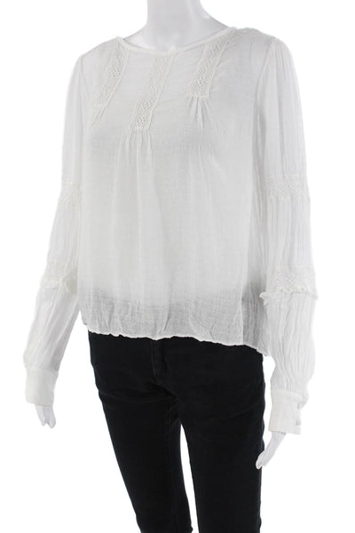 Laundry Womens Cotton Scoop Neck Long Sleeve Sheer Dotted Top White Size S