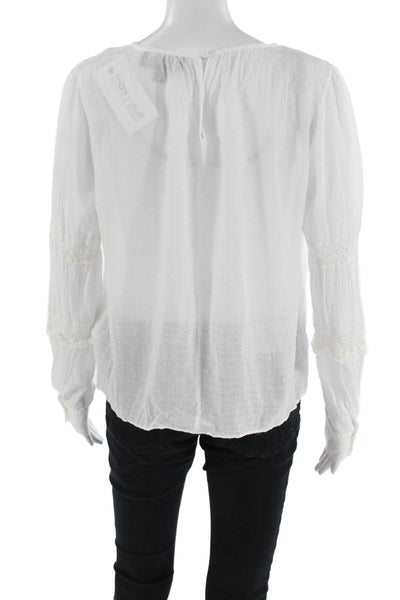 Laundry Womens Cotton Scoop Neck Long Sleeve Sheer Dotted Top White Size S
