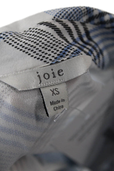 Joie Womens Button Front Long Sleeve Collared Silk Shirt White Blue Extra Small