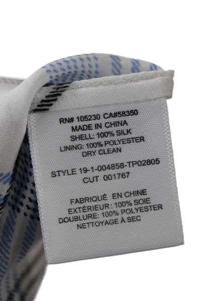 Joie Womens Button Front Long Sleeve Collared Silk Shirt White Blue Extra Small