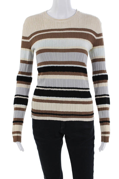 Theory Womens Knit Ribbed Striped Long Sleeve Sweater Multicolor Size P