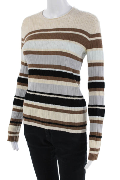 Theory Womens Knit Ribbed Striped Long Sleeve Sweater Multicolor Size P