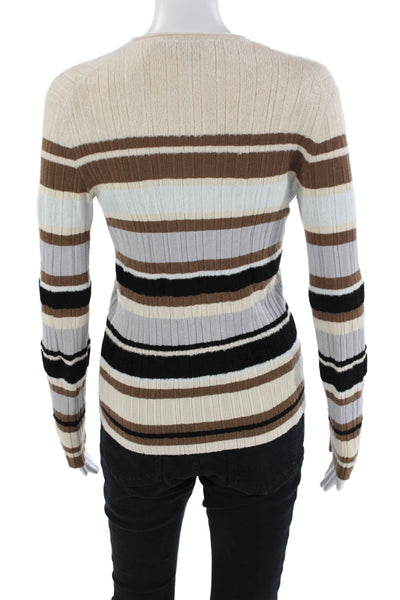 Theory Womens Knit Ribbed Striped Long Sleeve Sweater Multicolor Size P