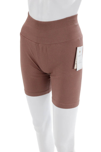 Spiritual Gangster Womens High Waisted Stretch Athletic Shorts Pink Size M