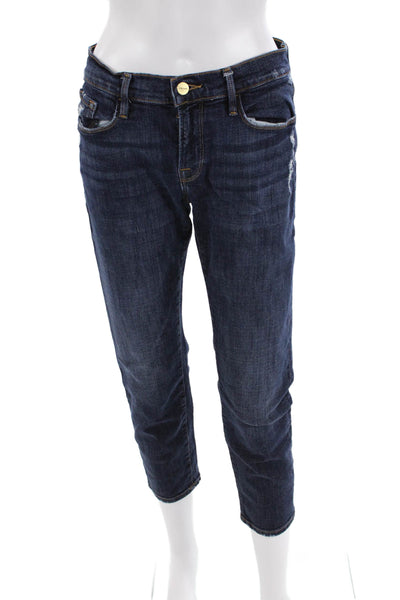 Frame Womens Cotton Distressed Pocketed Low Rise Capris Dark Blue Size 25