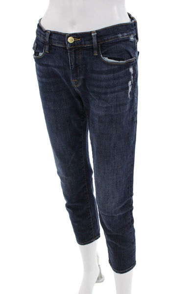 Frame Womens Cotton Distressed Pocketed Low Rise Capris Dark Blue Size 25