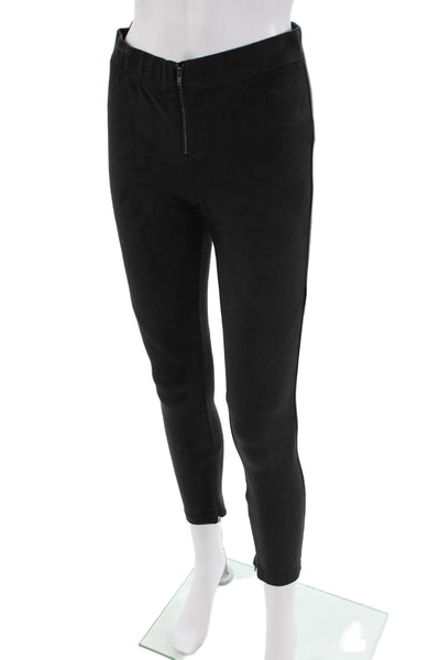 David Lerner Womens Faux Suede Zipper Detail Elastic Waist Pants Black Size S