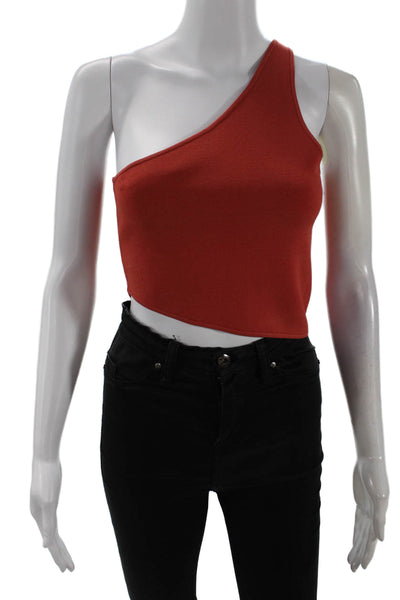 ALC Womens One Shoulder Stretch Knit Crop Top Orange Size Small