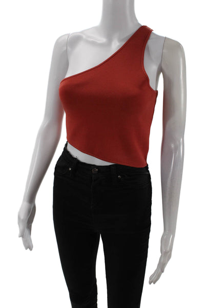 ALC Womens One Shoulder Stretch Knit Crop Top Orange Size Small