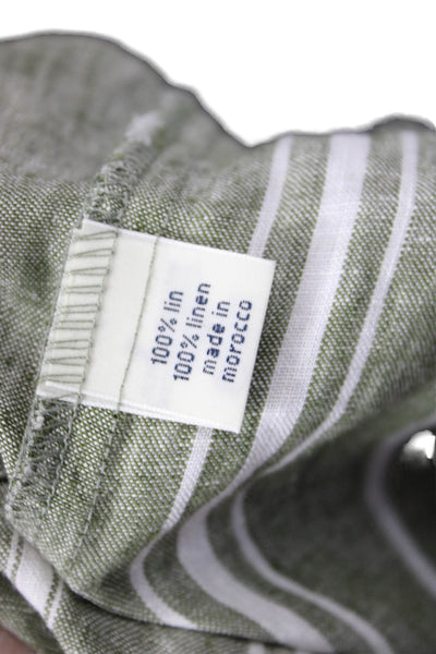 Hartford Womens Button Front Striped Linen Shirt Green White Size 2