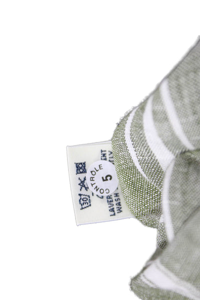Hartford Womens Button Front Striped Linen Shirt Green White Size 2