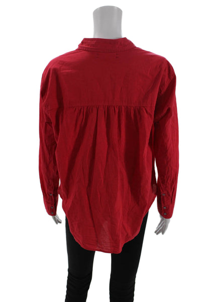 Xirena Womens Cotton Collared Long Sleeve Button-Down Shirt Red Size XS