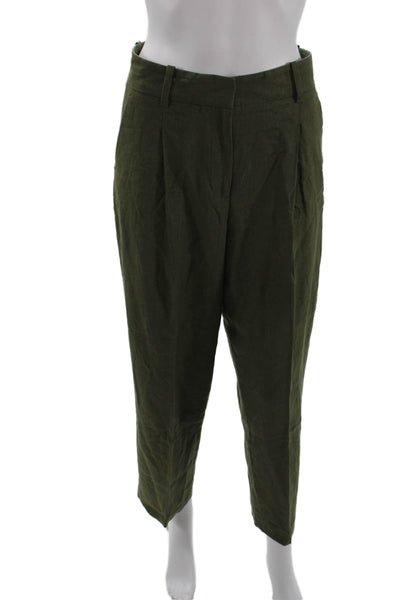 Zara Womens Linen Tailored Lightweight Zip Fly Trouser Pants Green Size XS
