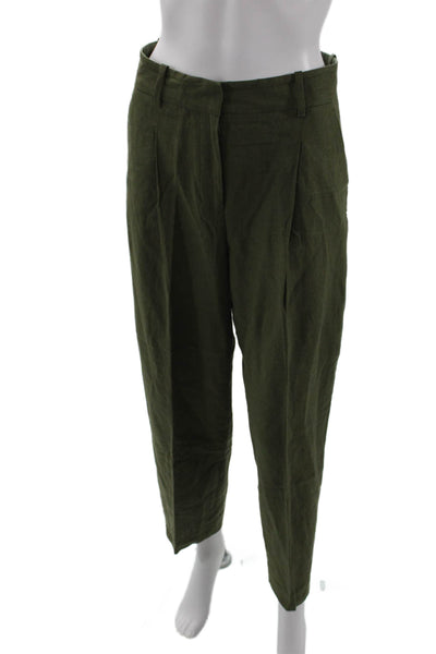 Zara Womens Linen Tailored Lightweight Zip Fly Trouser Pants Green Size XS