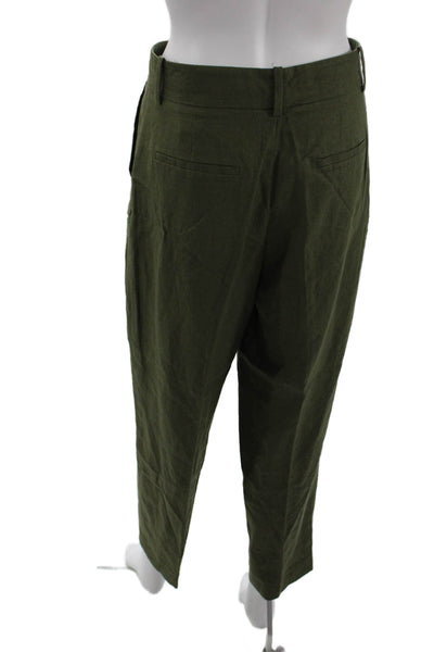 Zara Womens Linen Tailored Lightweight Zip Fly Trouser Pants Green Size XS
