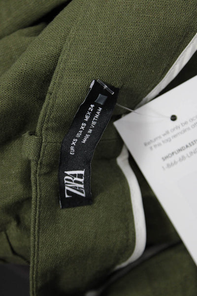 Zara Womens Linen Tailored Lightweight Zip Fly Trouser Pants Green Size XS