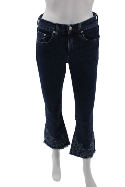 Rag & Bone Jean Womens Cotton Embroidered 10 Inch Crop Flare Jeans Blue Size 25