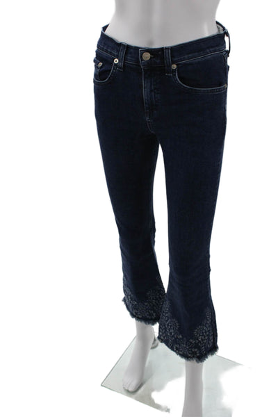 Rag & Bone Jean Womens Cotton Embroidered 10 Inch Crop Flare Jeans Blue Size 25