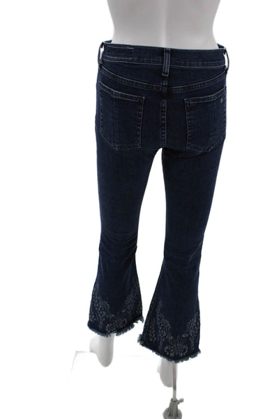 Rag & Bone Jean Womens Cotton Embroidered 10 Inch Crop Flare Jeans Blue Size 25