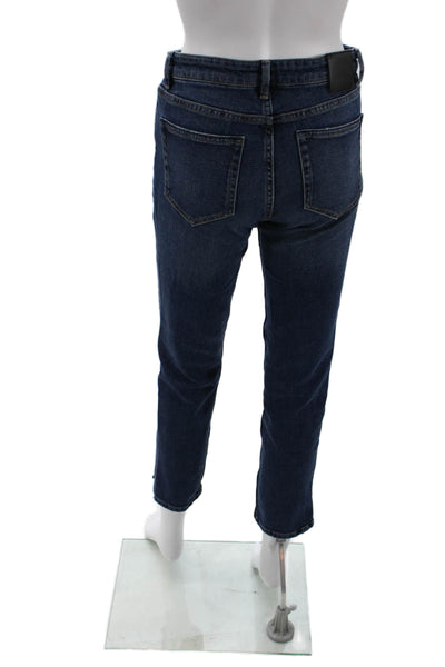 Massimo Dutti Womens Cotton Straight Leg Zip Fly Denim Jeans Blue Size S