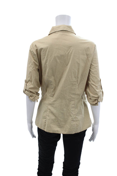 Michael Michael Kors Womens Cotton Collared Button-Down Shirt Beige Size M