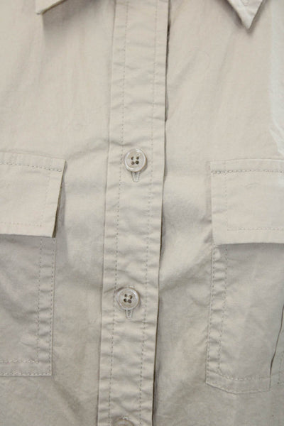 Michael Michael Kors Womens Cotton Collared Button-Down Shirt Beige Size M