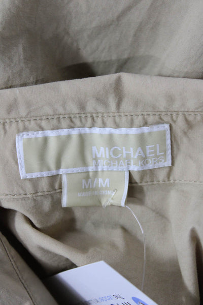 Michael Michael Kors Womens Cotton Collared Button-Down Shirt Beige Size M