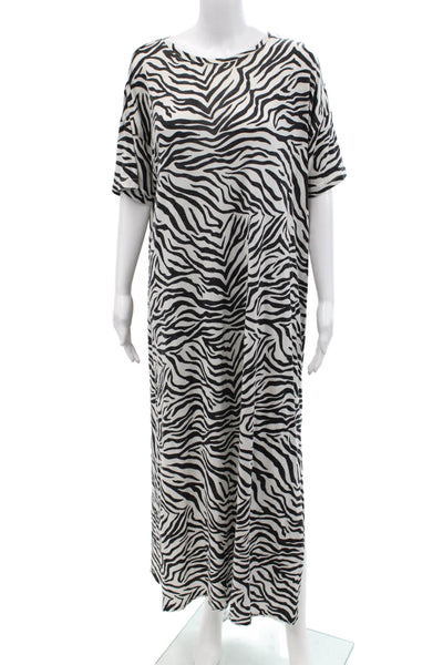 Z Supply Womens Zebra Print Short Sleeve Trapeze T-Shirt Dress White Size M