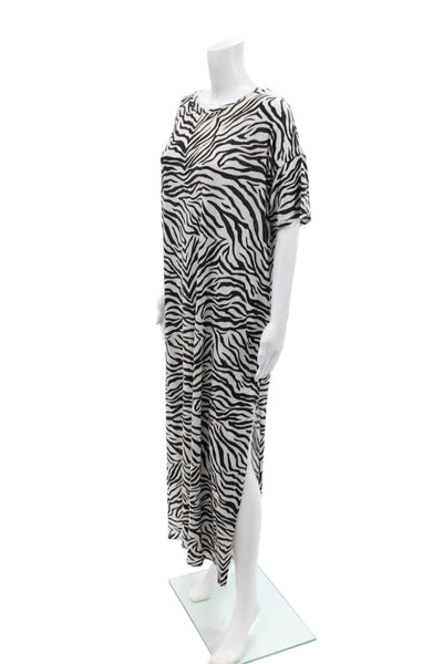 Z Supply Womens Zebra Print Short Sleeve Trapeze T-Shirt Dress White Size M