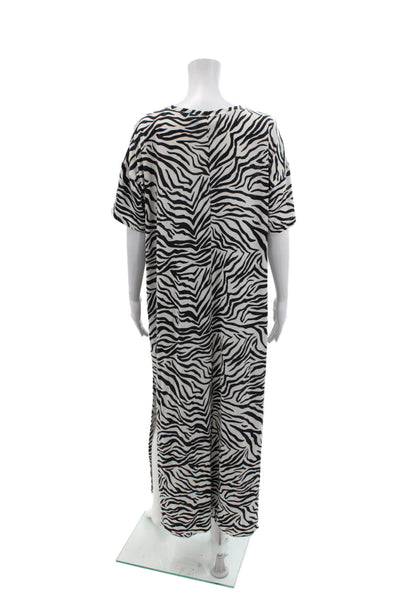 Z Supply Womens Zebra Print Short Sleeve Trapeze T-Shirt Dress White Size M