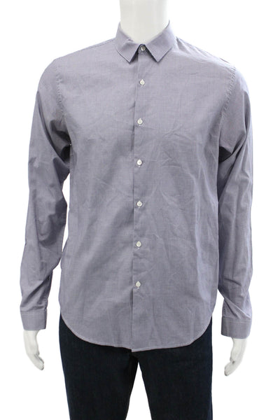 Sandro Mens Checkered Print Collared Long Sleeve Button-Down Shirt Blue Size 39