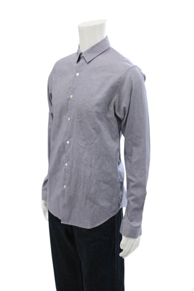 Sandro Mens Checkered Print Collared Long Sleeve Button-Down Shirt Blue Size 39