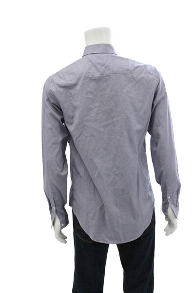 Sandro Mens Checkered Print Collared Long Sleeve Button-Down Shirt Blue Size 39