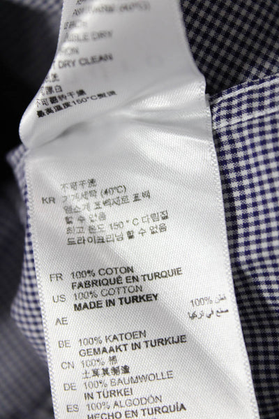 Sandro Mens Checkered Print Collared Long Sleeve Button-Down Shirt Blue Size 39