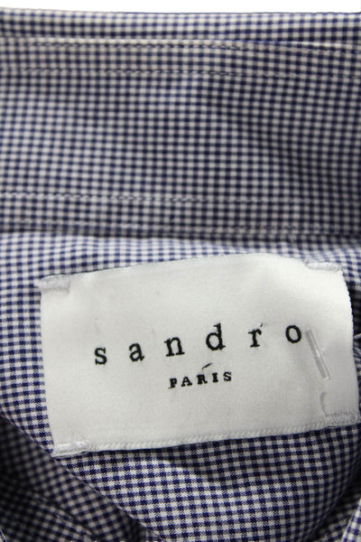 Sandro Mens Checkered Print Collared Long Sleeve Button-Down Shirt Blue Size 39