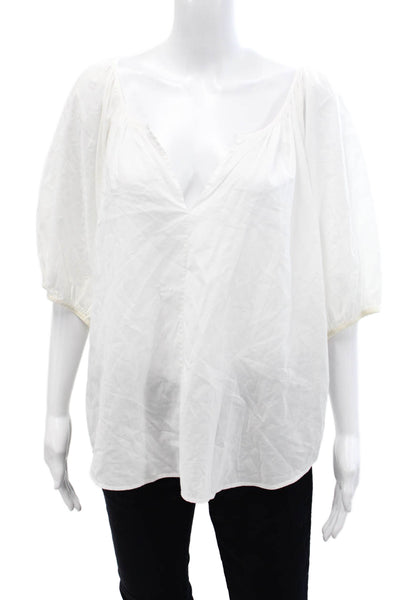 Organic John Patrick Womens Cotton Short Sleeve V-Neck Blouse White Size L