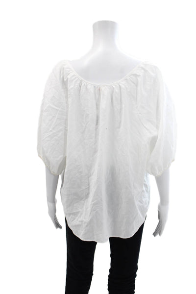 Organic John Patrick Womens Cotton Short Sleeve V-Neck Blouse White Size L