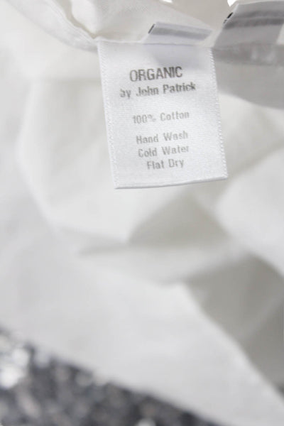 Organic John Patrick Womens Cotton Short Sleeve V-Neck Blouse White Size L