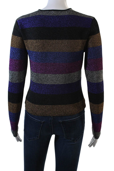 Ronny Kobo Womens Metallic Stretch Striped Long Sleeve Top Multicolor Size S