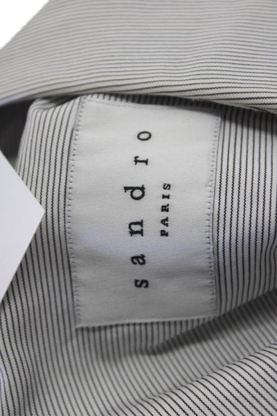 Sandro Womens Cotton Striped Print Long Sleeve Button-Front Shirt White Size 39