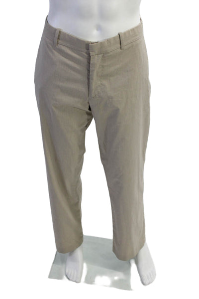 Theory Mens Cotton Striped Flat Front Straight Dress Pants Beige Size 36