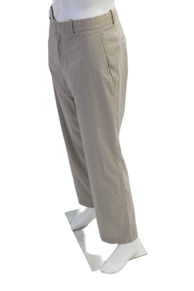 Theory Mens Cotton Striped Flat Front Straight Dress Pants Beige Size 36