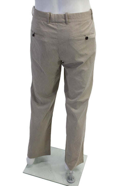 Theory Mens Cotton Striped Flat Front Straight Dress Pants Beige Size 36